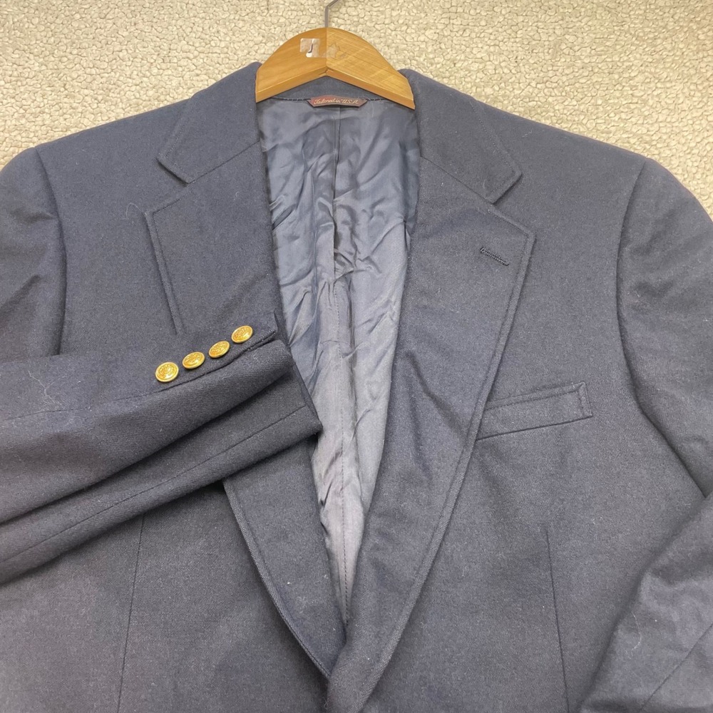 Lands End Blazer Mens 42R Navy Blue Wool Sport Coat Gold Buttons Made In USA